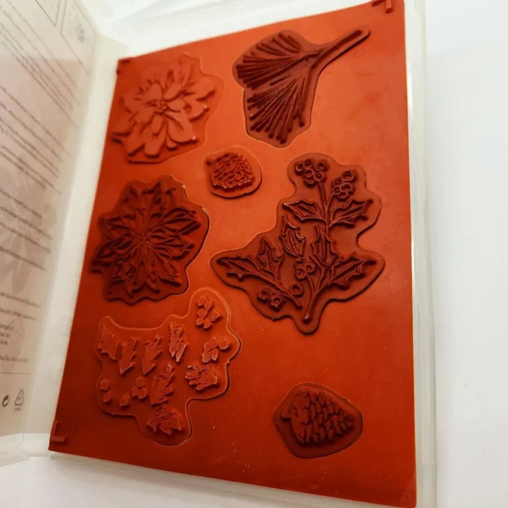Stampin Up Watercolor Winter Cling Stamp Set Unmounted Christmas Poinsettia Leaf